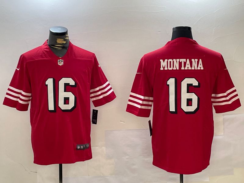 Men San Francisco 49ers #16 Montana Red Second generations 2024 Nike Limited NFL Jersey style 1->san francisco 49ers->NFL Jersey